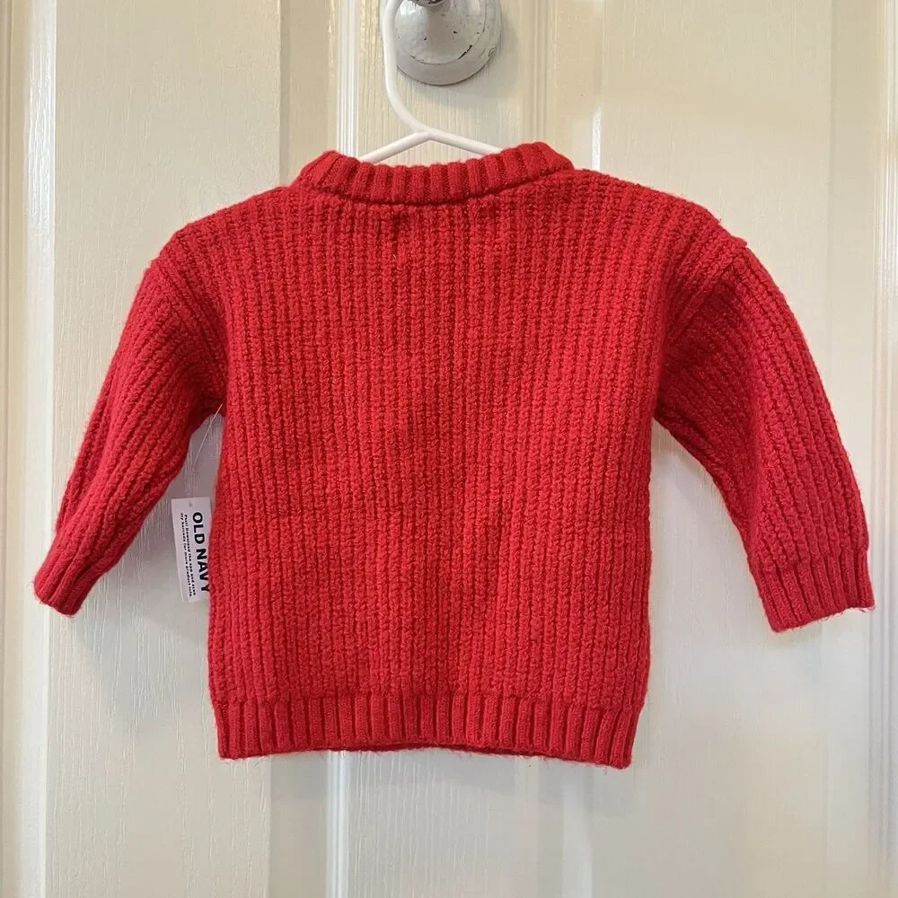 Old Navy Red Merry Embroidered Christmas Sweater Baby Girls Size 3-6 Months NWT
